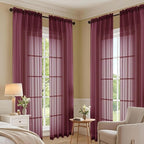 OVZME Wine Sheer Curtains 120 Inches Long 2 Panels Set, 59 Inch Extra Wide Soft Airy Lightweight Sheer Curtains for Living Room, Farmhouse Voile Filmy Rod Pocket Drapes, 59Wx120L Inches