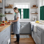RYB HOME 100% Blackout Short Curtains for Small Window, Thermal Insulated Total Room Darkening Noise Reducing Curtains for Kitchen Bathroom Basement, 34 inches Wide by 48 inches Long, Dark Green