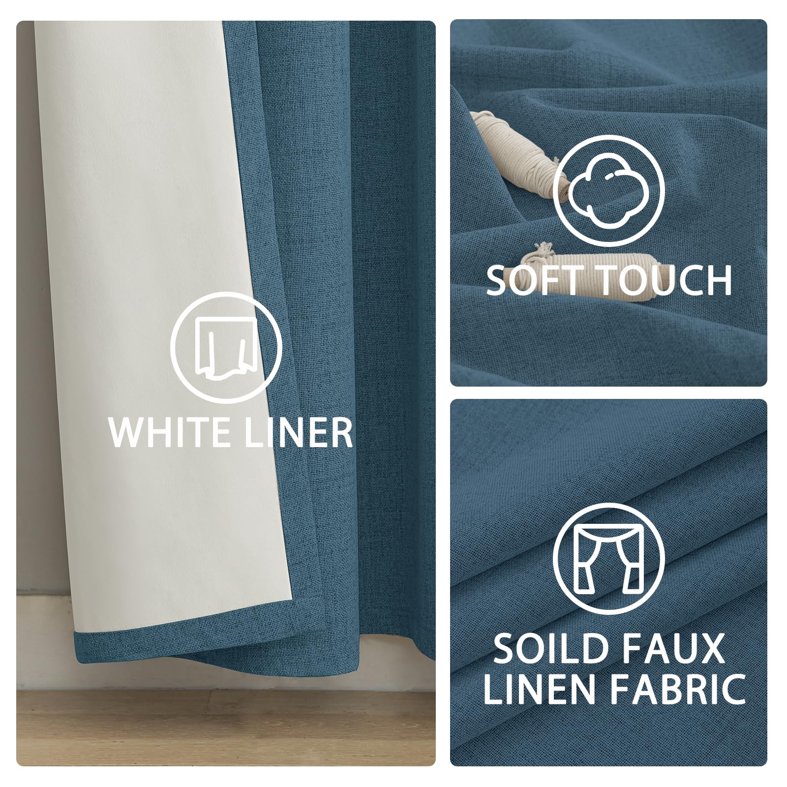 Yakamok Dusty Blue Linen Textured Curtains 96 Inches Long for Living Room