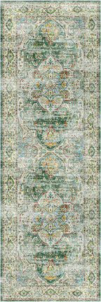 Madane Runner Rug 2'6''x8' Kitchen Runner, Hallway Runner Printed Vintage Washable Rugs Soft Non-Slip Low Pile Runners for Hallways Laundry Room Rug Distressed Rug, Green