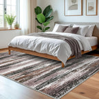 Lansny Modern Abstract 5x7 Machine Washable Area Rug Non-Slip Soft Bedroom Living Romm Rug Dark Light Brown White Ultra Thin Print Faux Wool Floor Carpet Throw Rugs for Dining Room Indoor Office