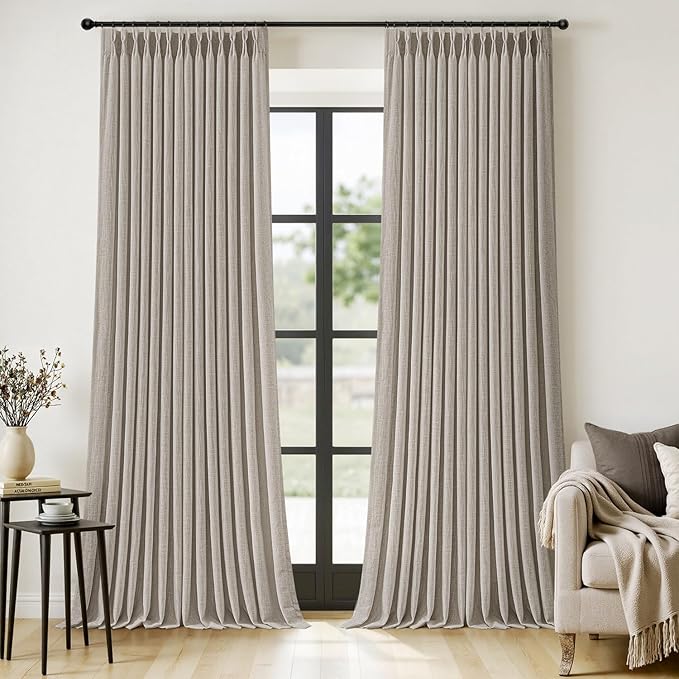 MIULEE Pinch Pleated Thick Linen Curtains 108 Inches Length Taupe Curtains