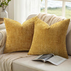 decorUhome Summer Mustard Yellow Chenille Euro Sham Throw Pillow Covers 24x24 Set of 2 Textured Cozy Slubby Couch Pillow Covers Modern Farmhouse Boho Decorative Pillow Cases for Bed Sofa Living Room