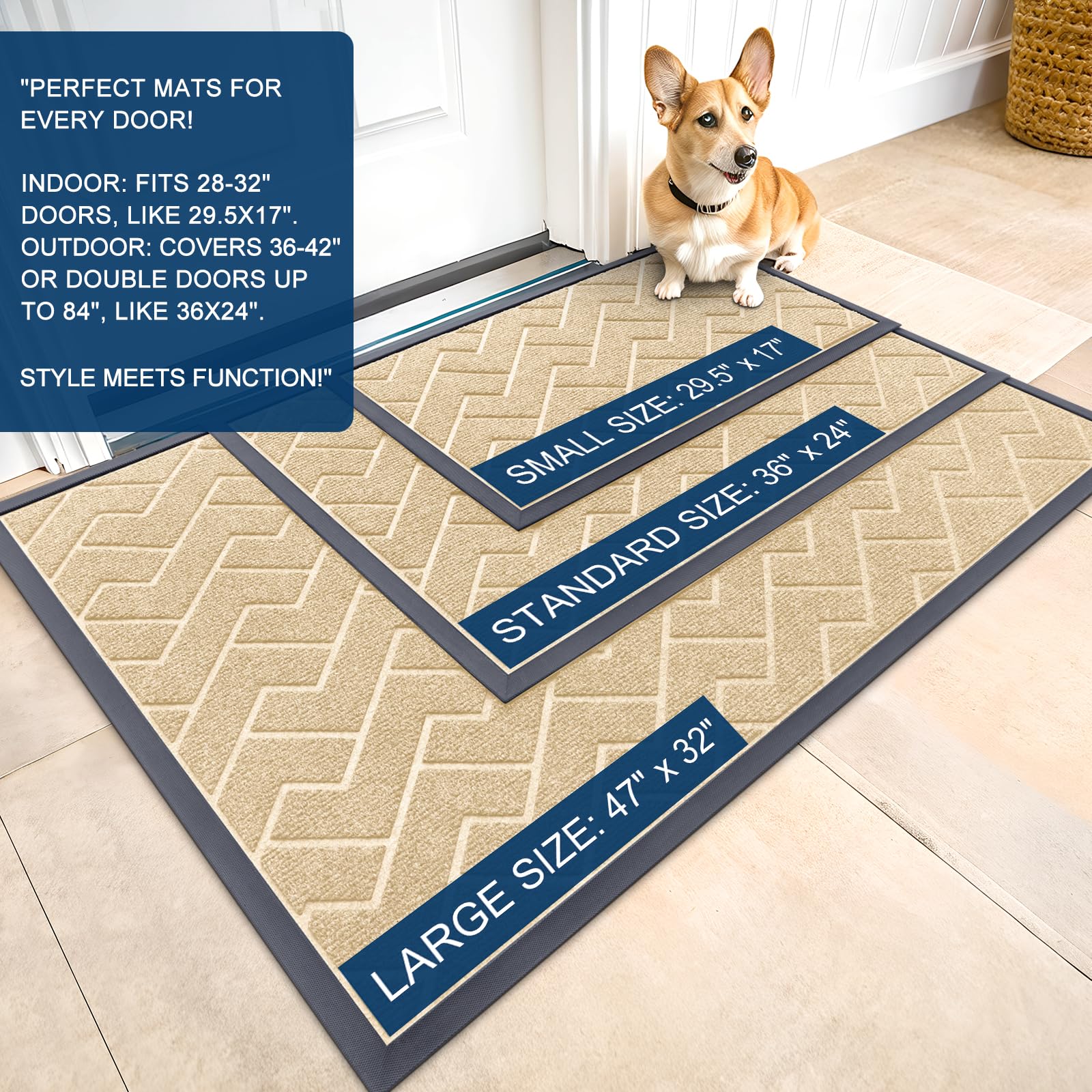 OLANLY Front Door Mat Outside 71x47, All-Season Absorbent Rubber Doormat