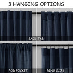 Nanspring Navy Blue Linen Curtains 63 Inches Length 2 Panels Set for Living Room Back Tab Pocket Light Filtering Semi Sheer Drapes Cotton Linen Textured Indigo Blue Window Curtain 52X63 Inches