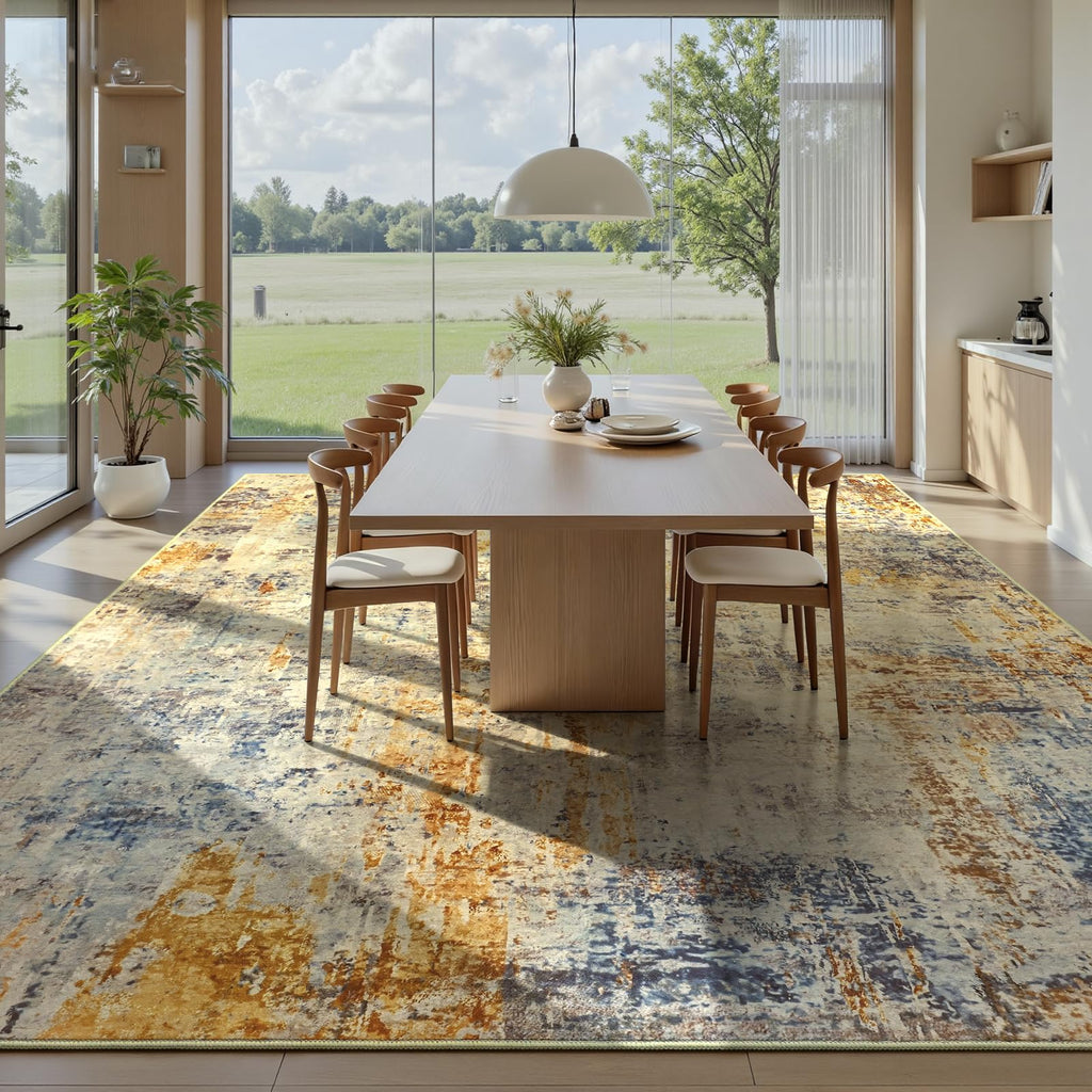Ompaa Living Room Rug 6x9 Beige Area Rug Machine Washable Boho Rug Non Slip Abstract Vintage Indoor Large Rugs for Bedroom, Classroom, College Dorm, Farmhouse, Dining Room, Kids Playroom
