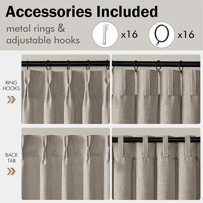 MIULEE Pinch Pleated Thick Linen Curtains 108 Inches Length Taupe Curtains