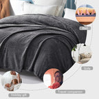 Exclusivo Mezcla Fleece Queen Size Blanket for Bed, 90x90 Inches Soft Cozy Jacquard Flannel Blankets, Lightweight Fuzzy Plush Warm for Women, Dark Grey