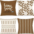YCOLL Pillow Covers 20x20 Set of 4, Modern Sofa Throw Pillow Cover, Decorative Outdoor Linen Fabric Pillow Case for Couch Bed Car， Light Brown