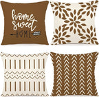 YCOLL Pillow Covers 20x20 Set of 4, Modern Sofa Throw Pillow Cover, Decorative Outdoor Linen Fabric Pillow Case for Couch Bed Car， Light Brown