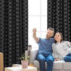 Deconovo Black Out Curtains for Bedroom Livint Room Nursery (42x72 Inch, Black/Silver, 2 Panels) Geometry Silver Patterned Room Darkening Curtains, Thermal Insulated Soundproof Drapes