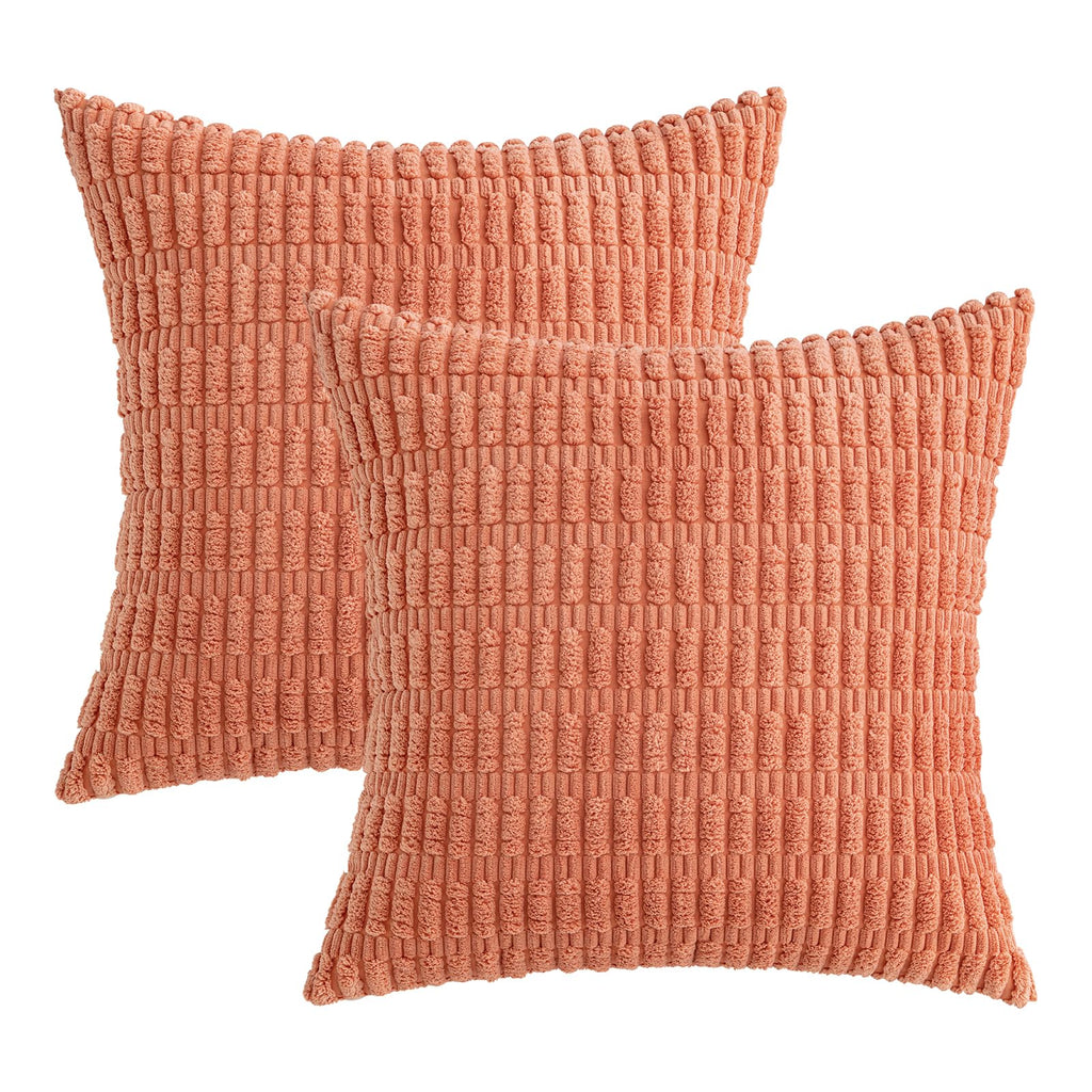 MIULEE Corduroy Decorative Throw Pillow Covers 18x18 Coral Pack of 2
