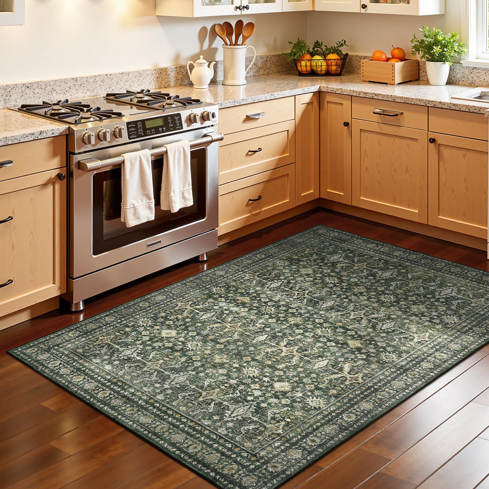 4x6 Area Rugs for Entryway, Green Washable Non-Slip Area Rug for Kitchen
