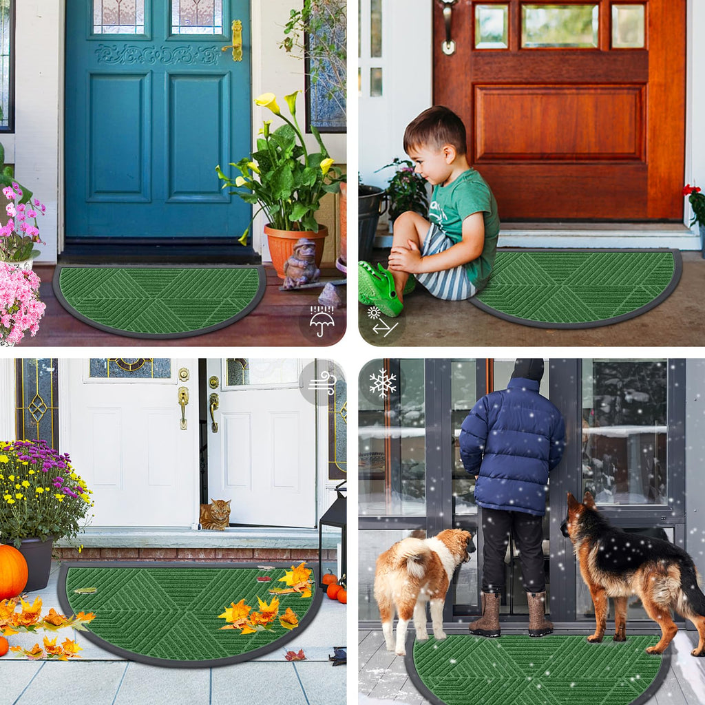 Smiry Half Circle Front Door Mat Outside Entrance, Rubber Doormat, 35x23