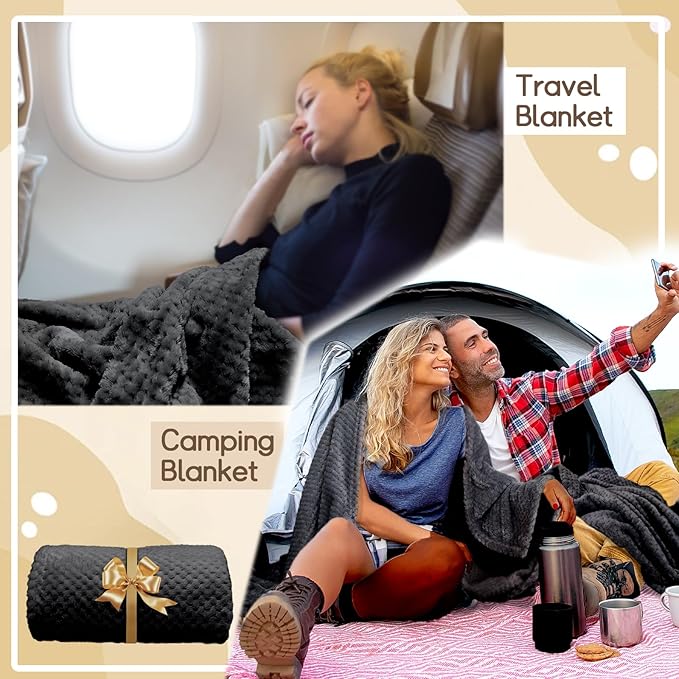 Tewloss 4 Pack Fleece Throw Blankets 50x60 Inches - Oeko-Tex Certified 100, 270 GSM Ultra Soft Plush for Bed, Couch and Cozy Gifts. 3D Waffle Texture, No Shedding No Pilling All Season (Black)