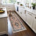 Washable 2x6 Hallway Runner Rug: Vintage Water Resistant Kitchen Entryway Rug Ultra Soft Living Room Bedroom Carpet Thin Non Slip Indoor Floor Mat for Bathroom Laundry (2 X 6,Orange)