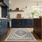 Restydon 3x5 Washable Area Rug for Entryway Non Slip Kitchen Rugs, Blue/Red
