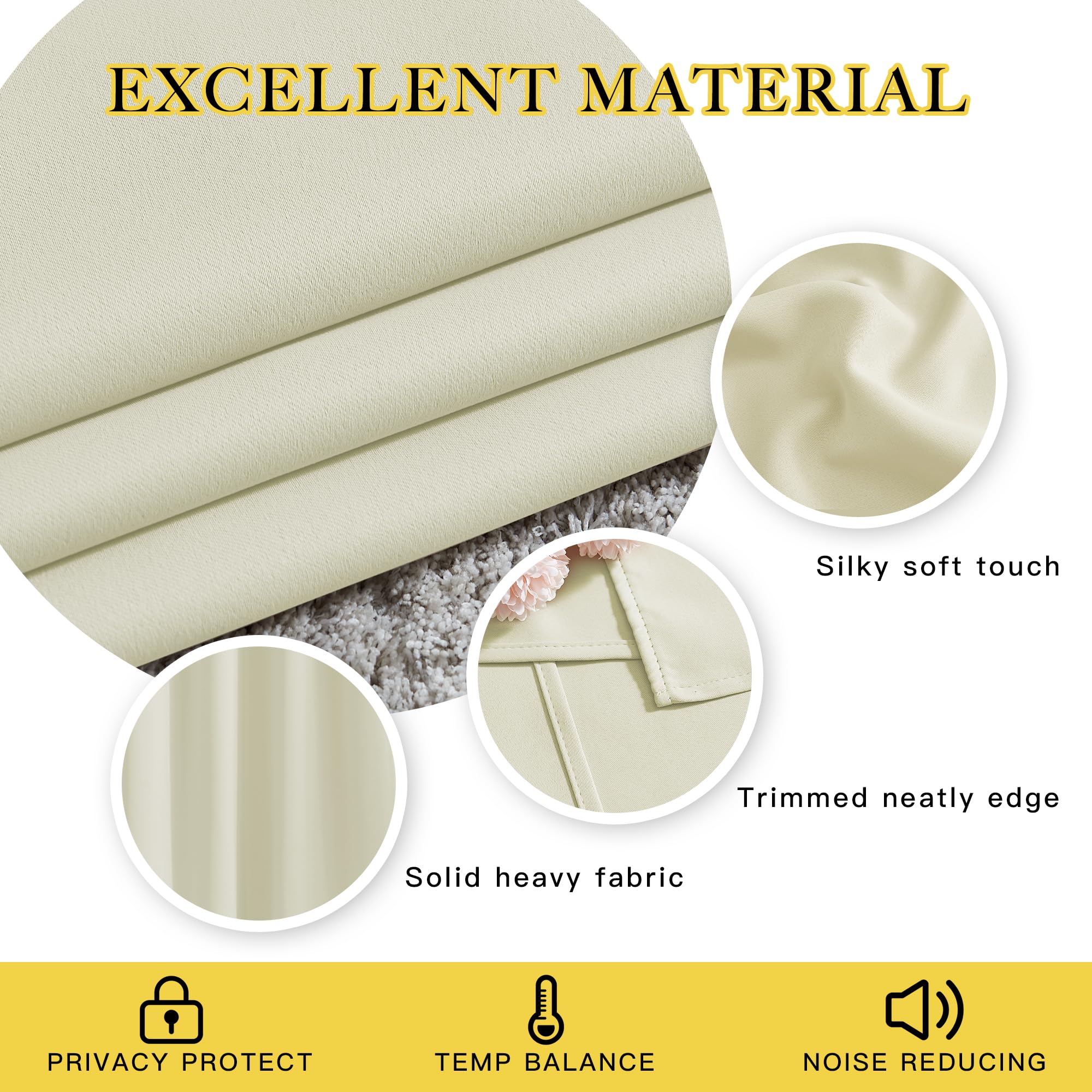NICETOWN Room Darkening Beige Curtains 84 inches Long, Grommet Room Darkening Thermal Insulated Sound Dampening Window Treatments for Bedroom/Home Office, 2 Panels, W46 x L84