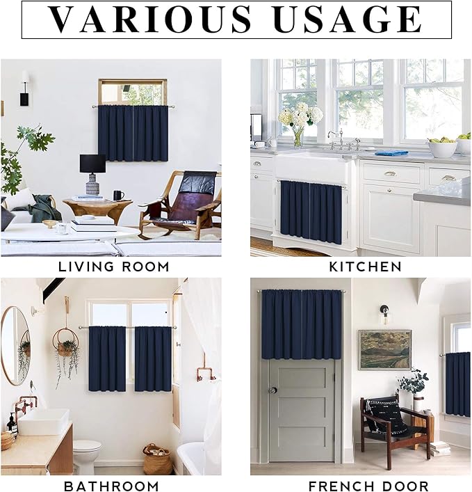 RYB HOME Short Blackout Privacy Curtains 30 inch Long for Bathroom Window