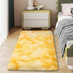 Soft Runner Rugs for Bedroom Hallways, 2x4 Tie-Dyed Yellow Fluffy Shag Throw Area Rug Non Slip for Bedside Dorm, Long Shaggy Furry Carpet for Nursery Living Room