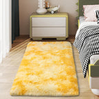 Ailyei Soft Runner Rugs for Bedroom Hallways, 2x4 Tie-Dyed Yellow Fluffy Shag Throw Area Rug Non Slip for Bedside Dorm, Long Shaggy Furry Carpet for Nursery Living Room