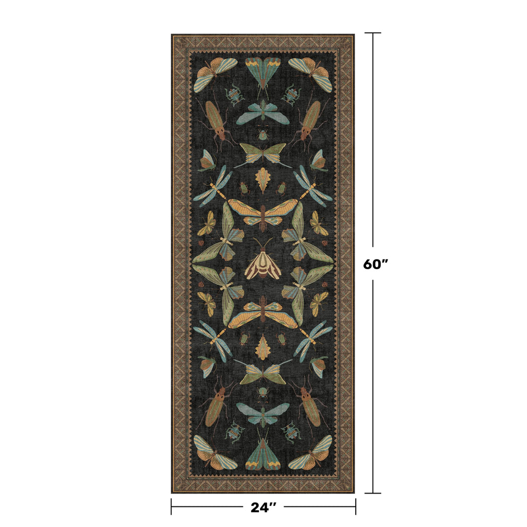 2x5 Black Washable Kitchen Runner Rugs Non Skid Washable - Gothic Runner Rug for Entryway, Kitchen, Insect Print Stain Resistant Indoor Décor
