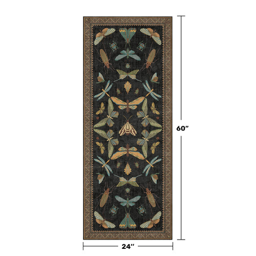 2x5 Black Washable Kitchen Runner Rugs Non Skid Washable - Gothic Runner Rug for Entryway, Kitchen, Insect Print Stain Resistant Indoor Décor
