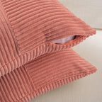 Fancy Homi 2 Packs Coral Lumbar Decorative Throw Pillow Covers 16x26 Inch for Couch Bed Sofa, Rustic Farmhouse Boho Home Decor, Soft Striped Corduroy Rectangle Accent Cushion Case 65x40 cm