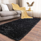 Soft Runner Rugs for Bedroom Hallways, 2 Packs 2x6 Black Fluffy Shag Throw Area Rug Non Slip for Bedside Dorm, Long Shaggy Furry Carpet for Nursery Living Room
