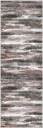 Lansny Modern Abstract Runner Rug 2x5, Dark Light Brown White Washable Kitchen Runner Entryway Rug Mat Non-Slip Soft Hallway Rug Runner Thin Print Faux Wool Carpet for Bedroom Laundry Room Indoor