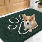 OLANLY Dog Door Mat for Muddy Paws 24x16, Paw Print Design, Absorbs Moisture and Dirt, Absorbent Non-Slip Washable Doormat, Quick Dry Chenille Mud Mat, Entry Indoor Entryway Carpet, Blackish Green