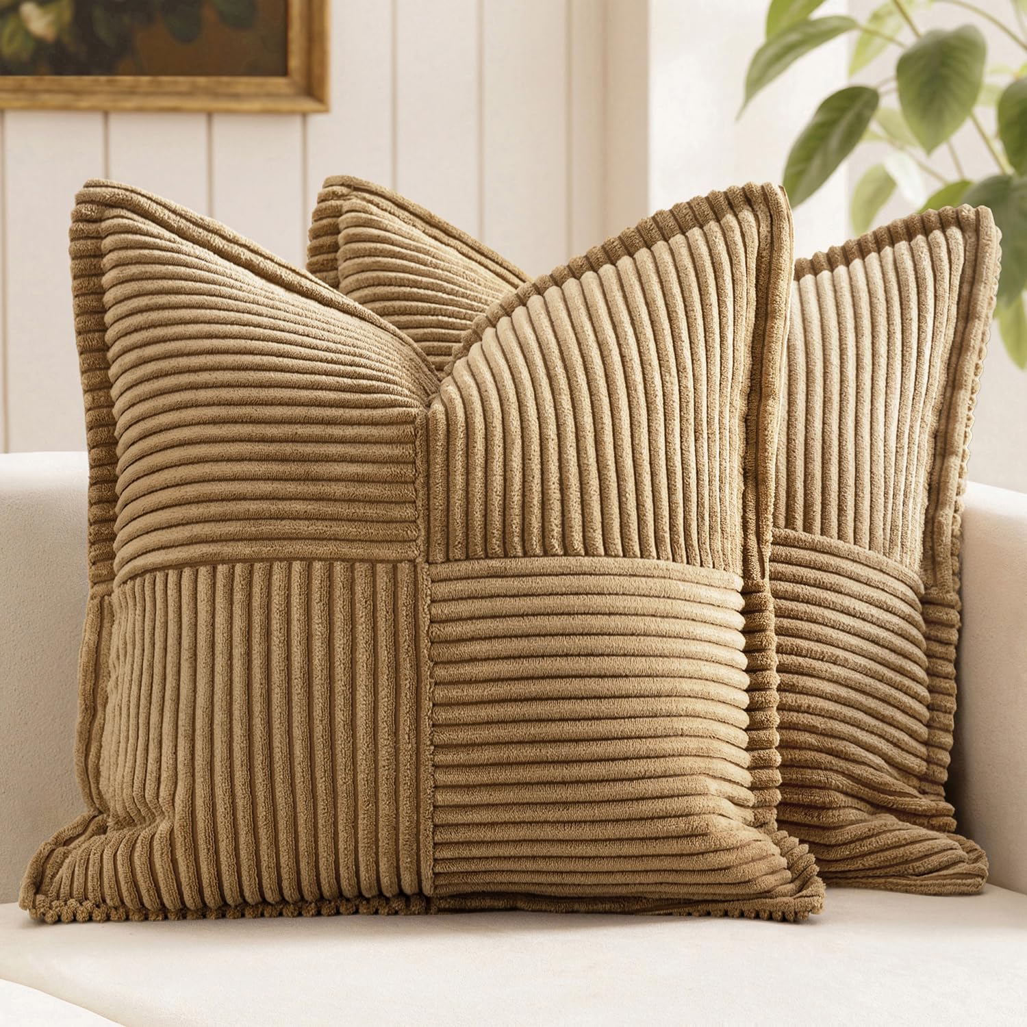 MIULEE Decorative Throw Pillow Covers for Couch 20x20 Inch Brown 2 Pack