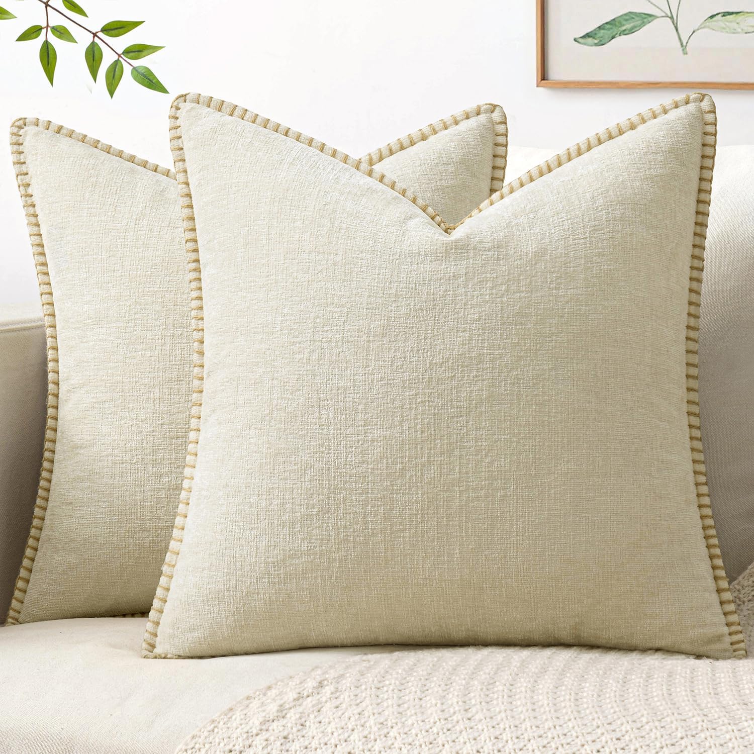 MIULEE Decorative Couch Throw Pillow Covers 18x18 Inch Cream White 2 Pack