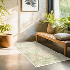 Washable Neutral Floral Living Room Rug, 3x5 Area Rugs for Bedroom, Nursery, Kitchen, Large Entryway, Vintage Non-Slip Throw Rug Low Pile Stain Resistant (3x5 Garden Green)