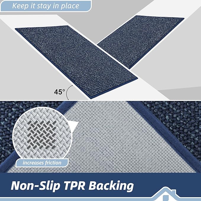 BEQHAUSE Kitchen Rugs 24"x36", Non-Slip Kitchen Mats for Floor, Blue