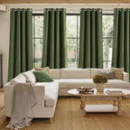 NICETOWN Short Faux Linen Froest Green Blackout Curtains 63 inches Long for Kitchen - Privacy Panels for Living Room Bedroom, Modern Farmhouse Style Easy Care Grommet Top, 2 Panels, W42 by L63