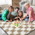 Large Shag Area Rug for Bedroom, 9x12 Ft Beige and White Area Rug Classic Checkered Shaggy Anti-Skid High Pile Soft Fluffy Rug Fuzzy Carpet for Living Room Bedroom Kids Room Nursery, Dorm Home Decor