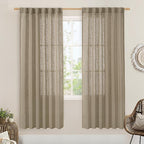 LAMIT Taupe 78 inch Linen Curtains for Living Room 2 Panels, Linen Textured Light Filtering Semi Sheer Back Tab and Rod Pocket Curtain Panels for Bedroom/Farmhouse, 52 x 78 Inch