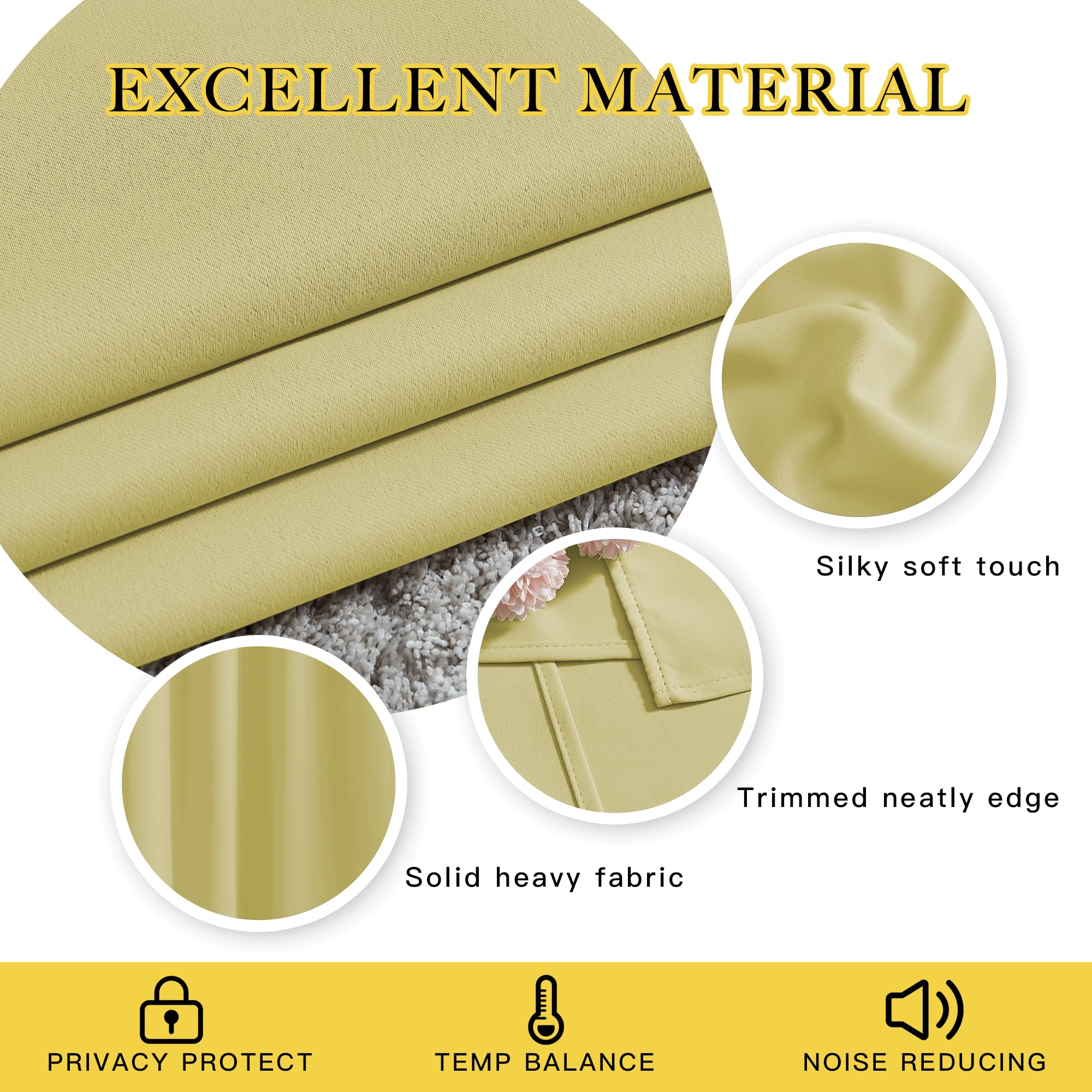 NICETOWN Room Darkening Curtains & Drapes for Kitchen - Thermal Insulated Solid Grommet Top Room Darkening Panels/Draperies for Bedroom/Living Room (Paler Yellow, 1 Pair, 34 x 50 Inch)
