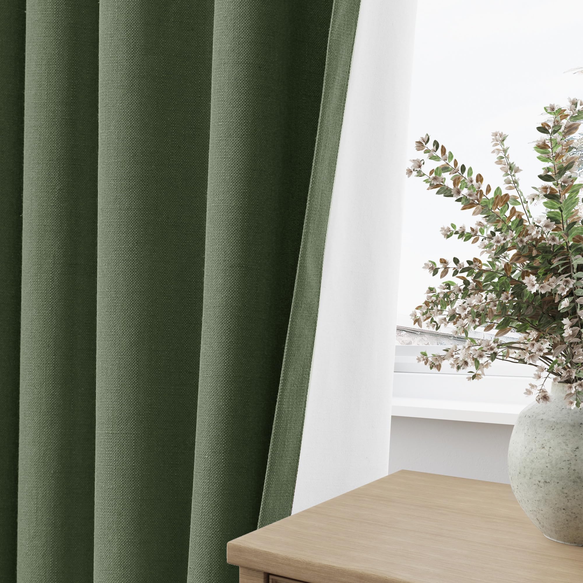 Guken Olive Green 100% Blackout Curtains 102 Inch Length 2 Panels Set for Living Room Bedroom Back Tab Thermal Insulated Black Out Linen Drapes Room Darkening Window Curtains,52x102