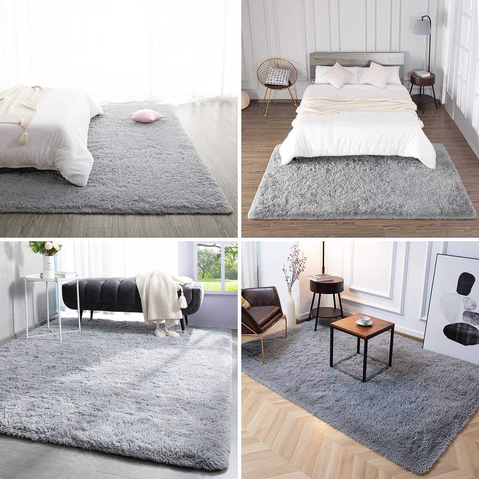 TWINNIS Super Soft Shaggy Rugs Fluffy Carpets, 5x8 Feet, Indoor Modern Plush Area Rugs for Living Room Bedroom Kids Room Nursery Home Decor, Upgrade Anti-Skid Rectangular Fuzzy Rug, Grey