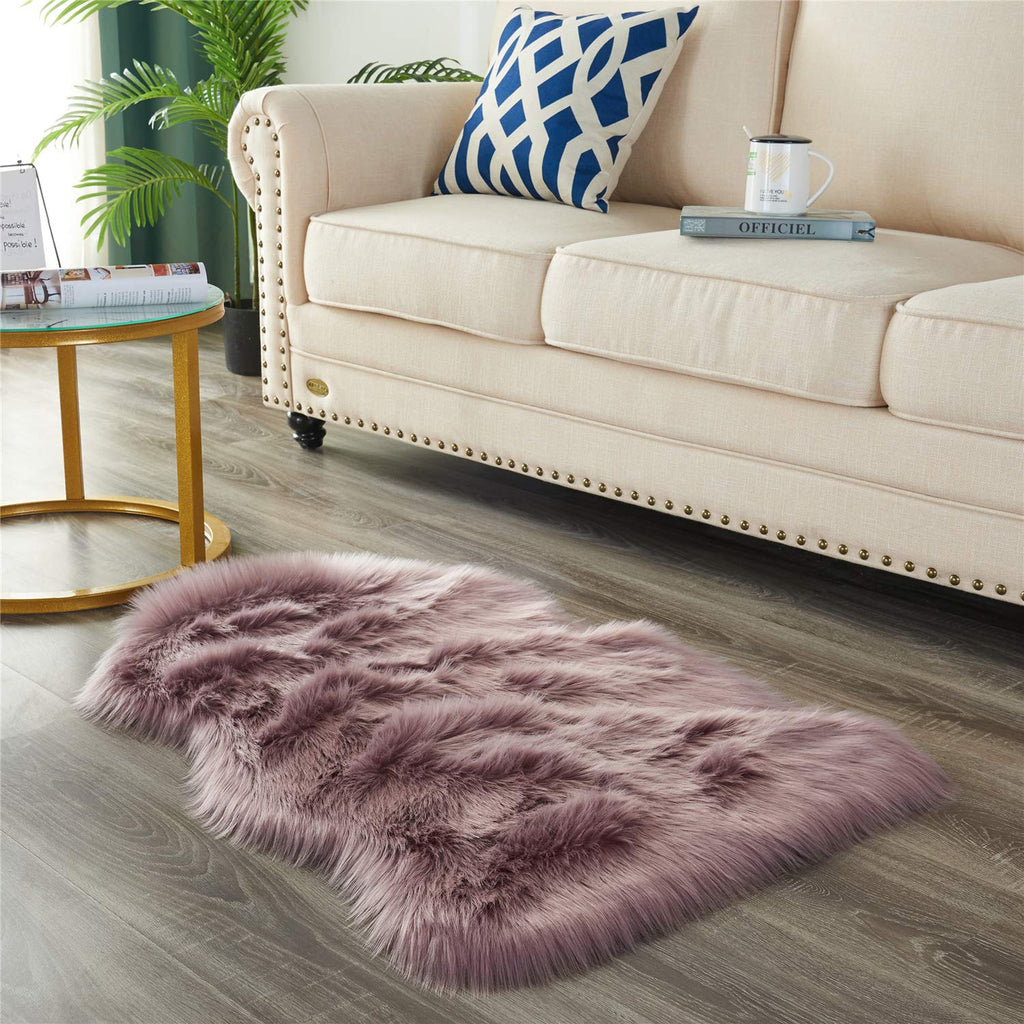 EasyJoy Ultra Soft Fluffy Shaggy Area Rug Faux Fur Rug Chair Cover Seat Pad Fuzzy Area Rug for Bedroom Floor Sofa Living Room (2 x 3 ft Sheepskin, Light Purple)