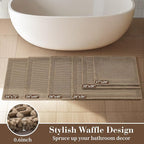 RESARE Waffle Bath Mat, Super Absorbent Non Slip, Machine Washable, Ultra Soft Boho Bath Rugs with Tassels, Upgraded Bordered Design, 17"x24" Brown