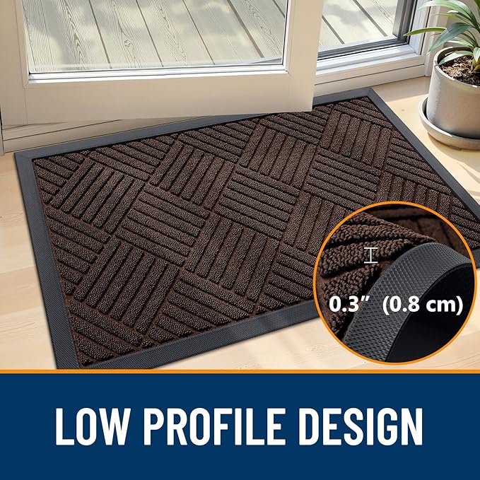 OLANLY Front Door Mat Outside Entrance 71x23, Absorbent, Heavy Duty Sturdy Natural Rubber Doormat Indoor Outdoor, Stain and Fade Resistant, Non-Slip Low Profile Floor Mat for Entryway, Brown Diamond
