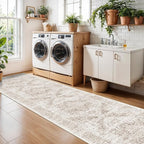Washable 2'6''x14' Runner Rug - Non-Slip Vintage Runner Rug for Entryway Low-Pile Medallion Long Rugs for Hallway Waterproof Traditional Runner Rugs Indoor Thin Rug for Kitchen (Cream/Beige)