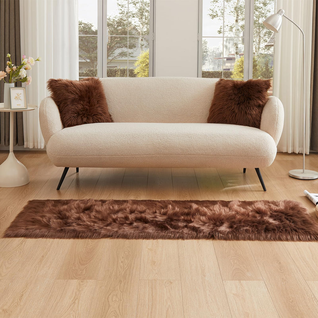 EasyJoy Ultra Soft Fluffy Rugs Faux Fur Rug Chair Cover Seat Pad Fuzzy Area Rug (2x6 ft Rectangle, Coffee)