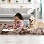 Tepook Fluffy Runner Rugs for Bedroom Aesthetic 2x6 Feet, Shag Soft Bedside Rug with Non-Slip Bottom, Fuzzy Plush Carpet for Room, Hallway Rug for Nursery Dorm Indoor Home Decor, Tie-Dyed Coffee