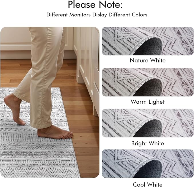 2x3 Washable Entryway Area Rug: Moroccan Small Runner Rug for Hallway Soft Modern Non Slip Door Mat with Rubber Backing Low Pile Thin Floor Carpet for Kitchen Bathroom Bedroom Indoor(Grey,2x3)