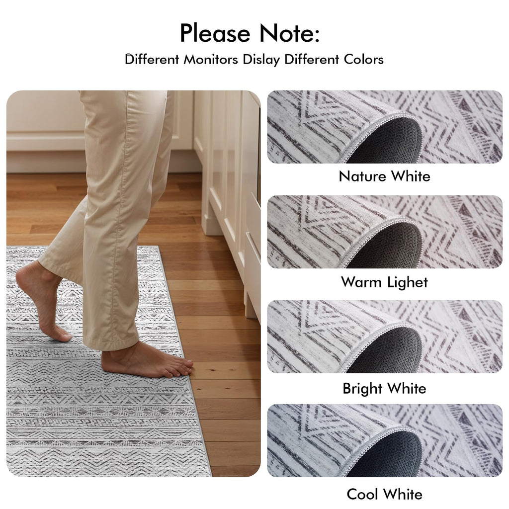 2x4 Runner Rug Washable Moroccan: Non Slip Entryway Throw Rugs Grey