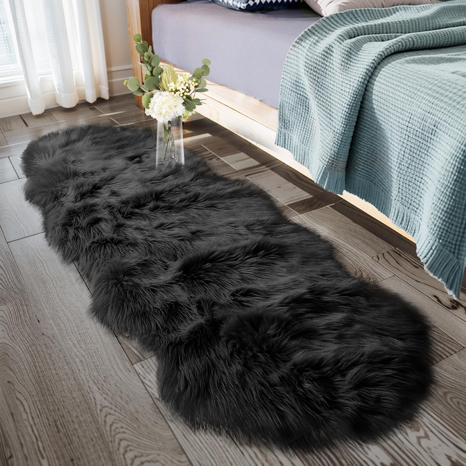 Ciicool Ultra Soft Faux Sheepskin Fur Rug 2x6 Feet Fluffy Rug for Bedroom